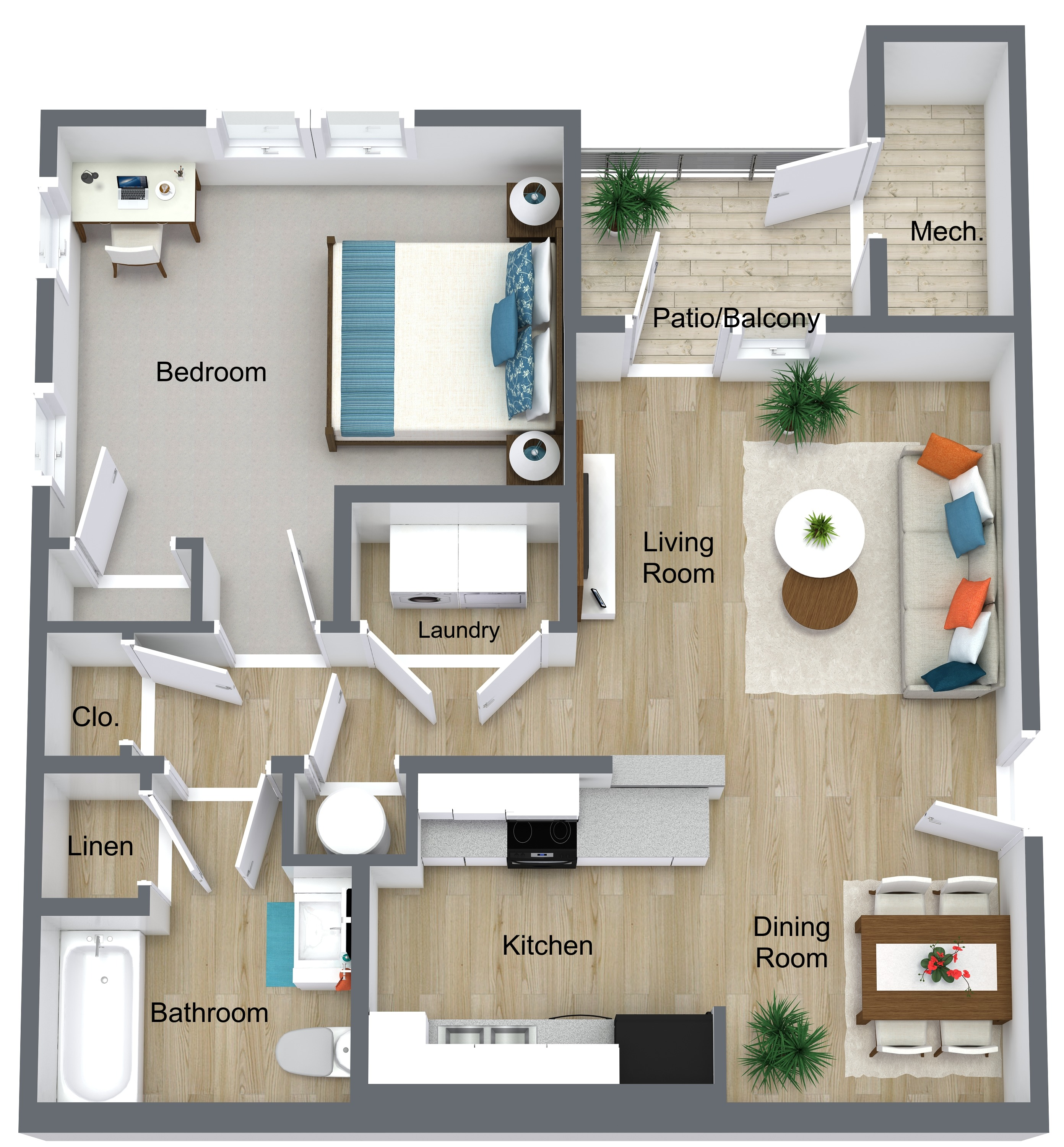 1 Bedroom 1 Bathroom - RS 3D Floor Plan 1 Bedroom 1 Bathroom - RS 3D Floor Plan